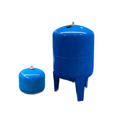 Dois vasos de pressão azuis, pequeno e grande com suporte