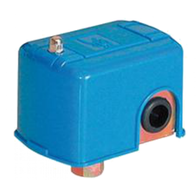 Interruptor de pressão azul com detalhe preto e vermelho