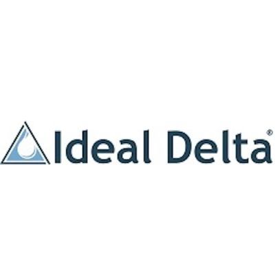 Logótipo da Ideal Delta com símbolo triangular azul e texto a preto