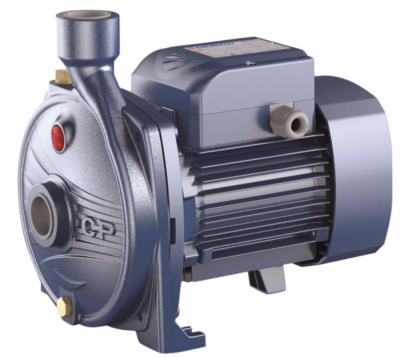 Bomba de água elétrica cinzenta metálica com corpo em metal e caixa de ligação