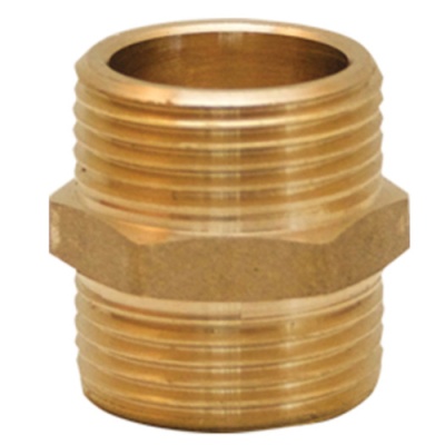 Conector de latão com roscas e formato hexagonal