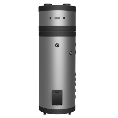 Aparelho cilíndrico metálico cinza com detalhes pretos para aquecimento de água