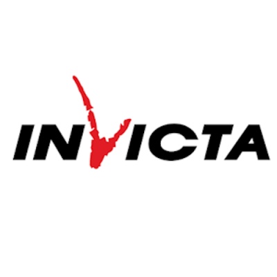 Logótipo da marca INVICTA em preto com um 'V' vermelho