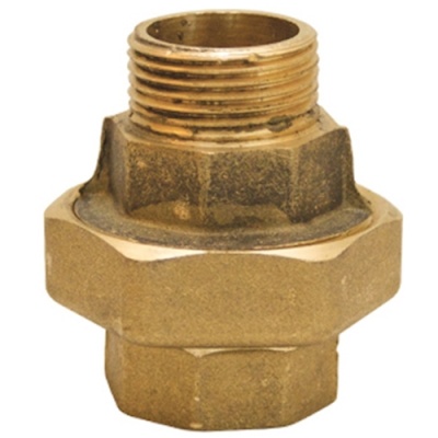 Peça metálica dourada rosqueada com formato hexagonal