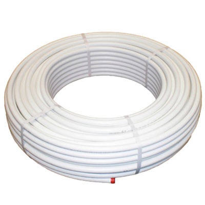 Bobina de tubo flexível branco enrolado e preso por fitas