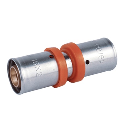 conector metálico cilíndrico com juntas laranja