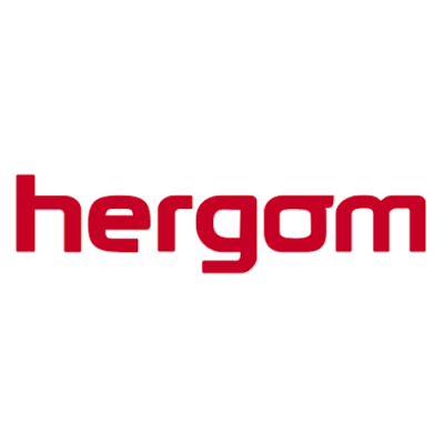 Logotipo da marca 'hergom' em vermelho sobre fundo branco