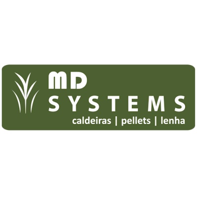 Logótipo MD SYSTEMS com texto sobre fundo verde escuro