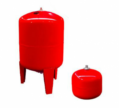 Dois reservatórios de expansão vermelhos com superfícies metálicas lisas.