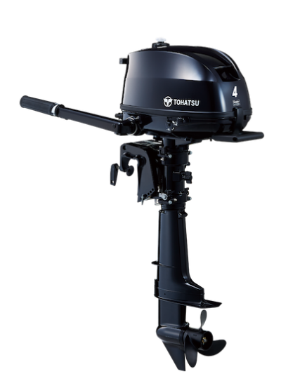 Motor de popa preto TOHATSU com 4 cavalos, com cabo de controlo longo