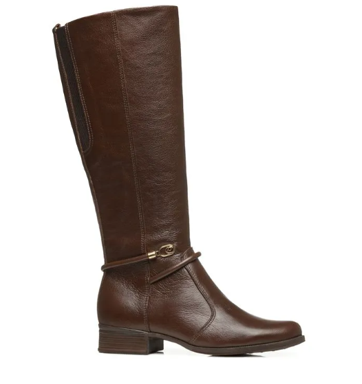 Bota 730105 Bota feminina alta em pele castanha com tira e fivela