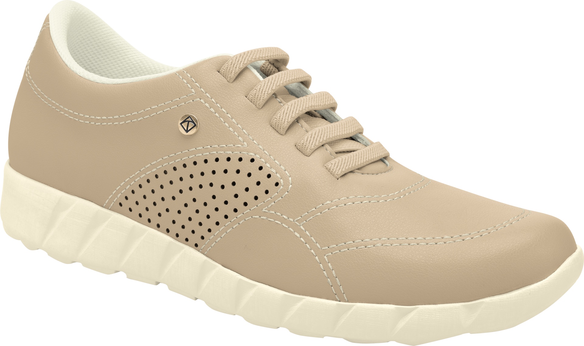 Ténis 760188 Sapatilha desportiva bege com sola branca e detalhes perfurados