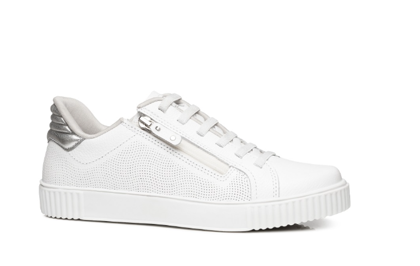 Ténis 760198 Tênis branco de couro com detalhes prateados e zíper lateral