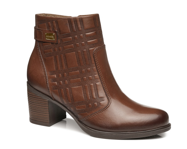 Bota 730100 Bota castanha de pele com padrão geométrico e salto grosso médio