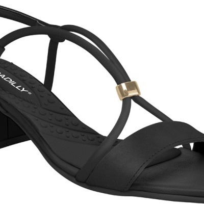 Sandália preta com salto bloco médio e tiras finas cruzadas