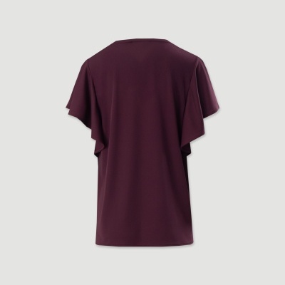 T-shirt castanho-avermelhado escuro com manga ampla vista de costas