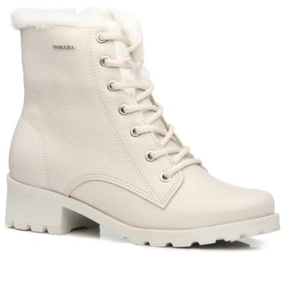 Bota branca feminina de couro com pelúcia e atacadores