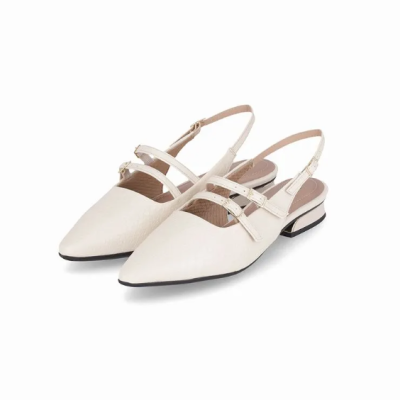 Sapatos femininos brancos com tiras finas e salto baixo quadrado