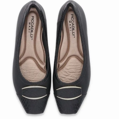 Sapatilhas pretas femininas PICCADILLY com detalhes metálicos dourados