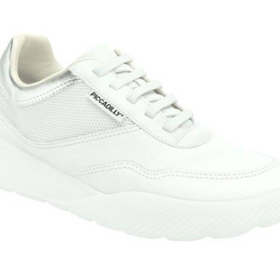 Tênis branco unissexo Pocoluy com sola espessa e logo lateral