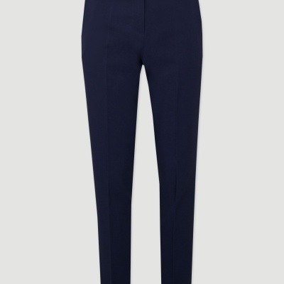 Calças azuis de tecido com corte justo e cintura alta