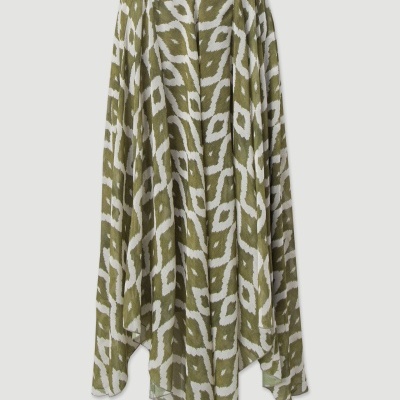 Saia assimétrica verde com padrão branco