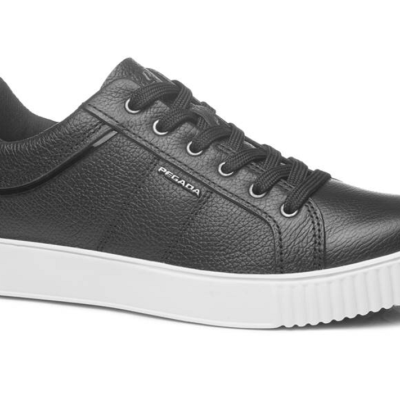 Ténis masculino preto com sola branca