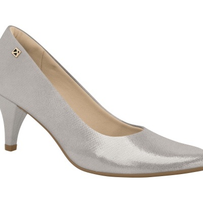 Sapato de salto médio cinza prateado brilhante