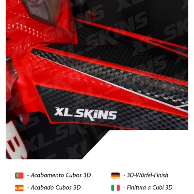 Skin com padrão 3D de cubos preto e vermelho com texto XL SKINS