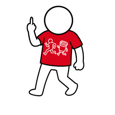 Desenho de personagem com t-shirt vermelha e ilustração divertida