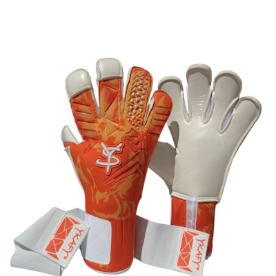 Luvas de guarda-redes de futebol laranja e branco com alças de velcro
