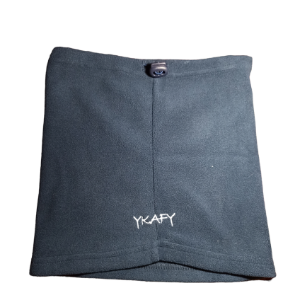 Cachecol polar cinza escuro com fecho e bordado branco YKAFFY