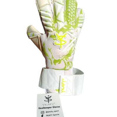 Luvas de guarda-redes branco com verde e bege e logótipo YKAFY