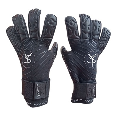 Luvas desportivas pretas com logo YKAFY e fecho de velcro no punho