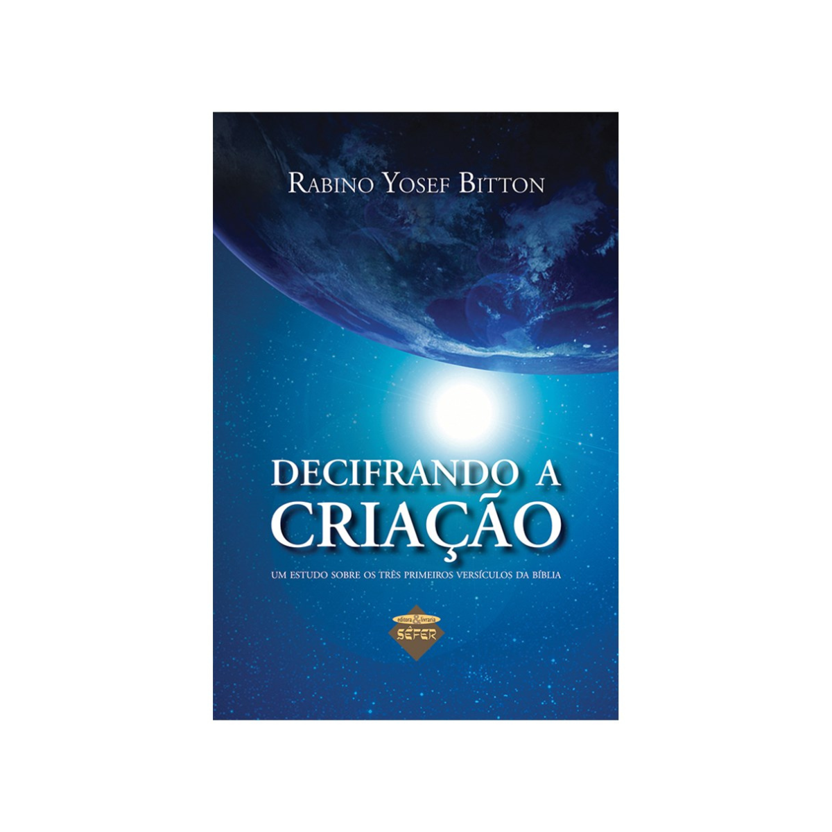 Decifrando a Criação Capa de livro azul com imagem da Terra e texto do título e autor