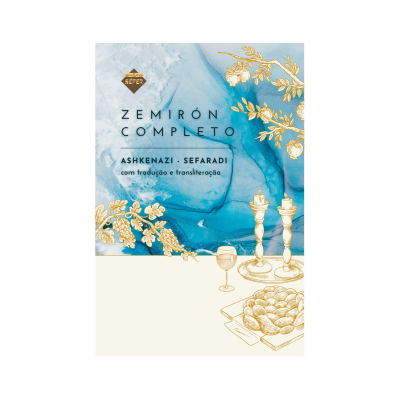 Capa de livro azul com detalhes dourados e texto