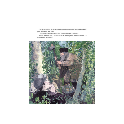 Ilustração de duas pessoas numa floresta com um homem a segurar martelo e outra pessoa a observar