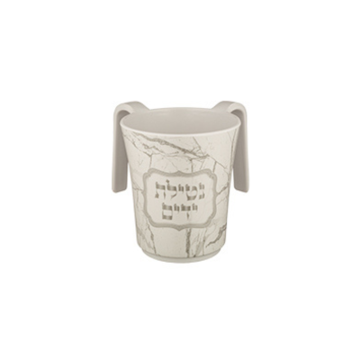 Medidor de cozinha em plástico com padrão mármore cinzento e texto em relevo