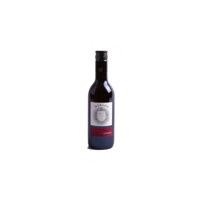 Garrafa de vinho tinto Merlot com rótulo branco e vermelho