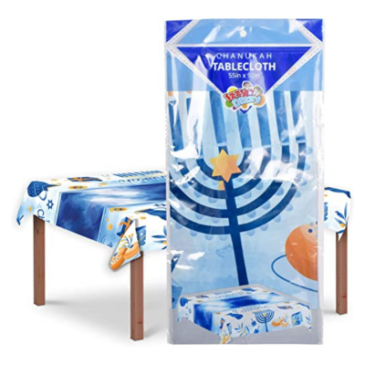 Toalha de mesa de plástico temática Chanukah com menorá e estrelas de Davi