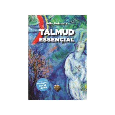 Capa do livro TALMUD ESSENCIAL com ilustração colorida e texto