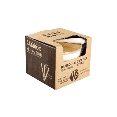 Caixa de embalagem cartão para recipiente de mel em bambu com tampa de madeira