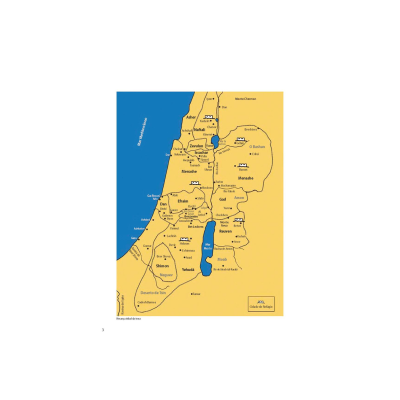 Mapa geográfico com regiões e cidades e corpo de água azul e terra amarela