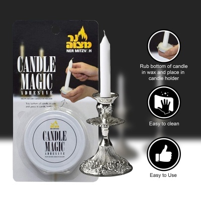 Adesivo candle magic com vela branca e castiçal prateado decorativo