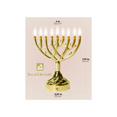 Castiçal dourado em forma de árvore da vida com sete braços acesos