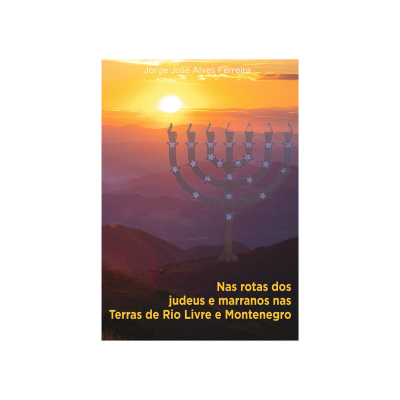 Capa de livro com menorá e pôr do sol sobre montanhas, texto de título e autor