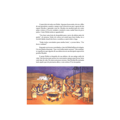 Pessoas em roupas bíblicas ao redor de uma fogueira ao ar livre