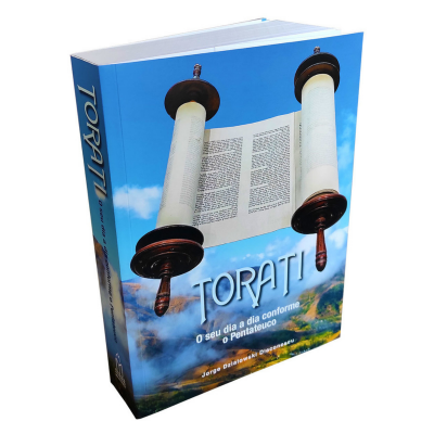 Capa de livro azul com pergaminho e texto TORATI