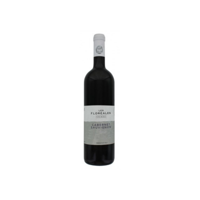 Garrafa de vinho tinto Les Floreales Cabernet Sauvignon com rótulo branco e cinza