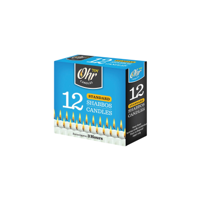 Caixa azul e preta com 12 velas Standard Shabbos da marca Ohr Candles